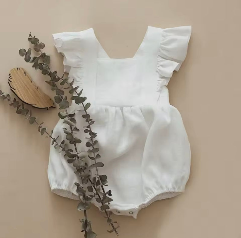 White Cotton Linen Romper