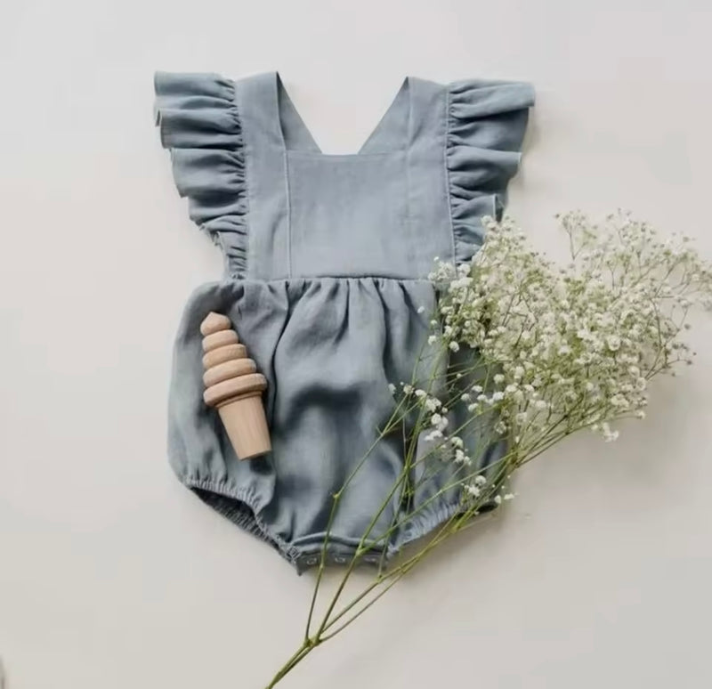 Blue Cotton Linen Romper