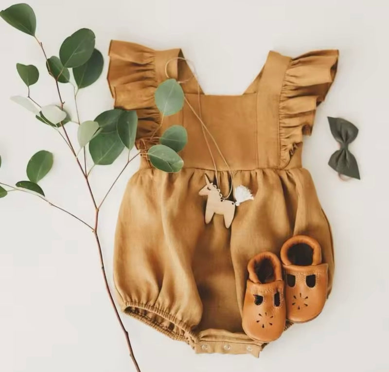 Mustard Cotton Linen Romper